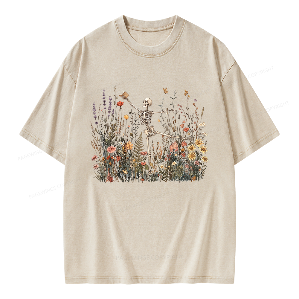 Pagewings Skeleton Reading Unisex Washed T-shirt