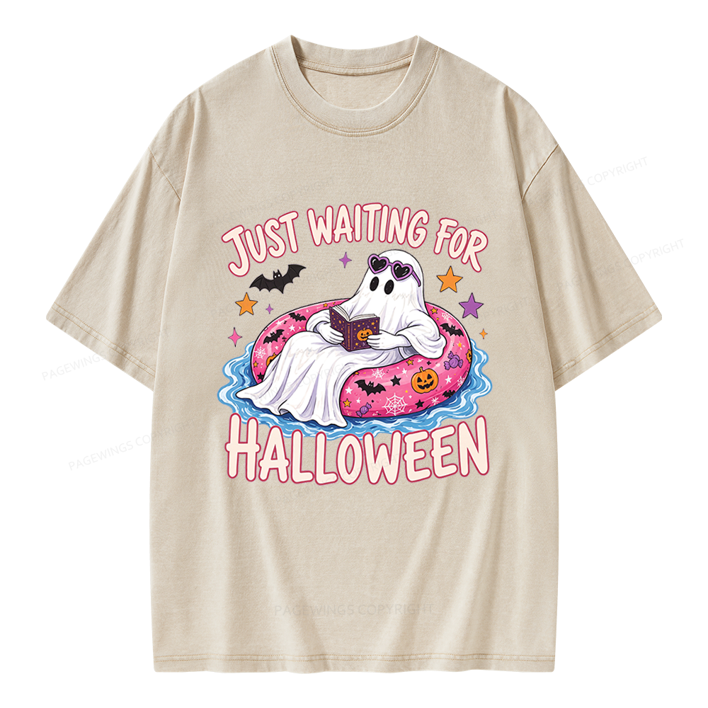 Pagewings Just Waiting for Halloween Unisex Washed T-shirt