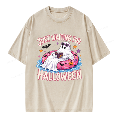 Pagewings Just Waiting for Halloween Unisex Washed T-shirt