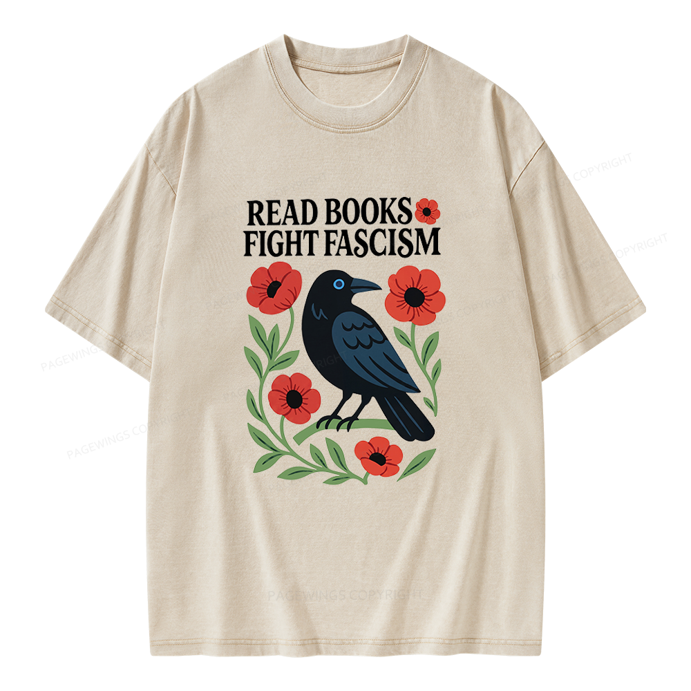 Pagewings Read Books Fight Fascism Unisex Washed T-shirt
