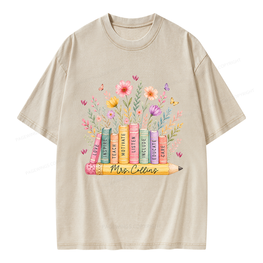 Pagewings Wildflower Books Unisex Washed T-shirt