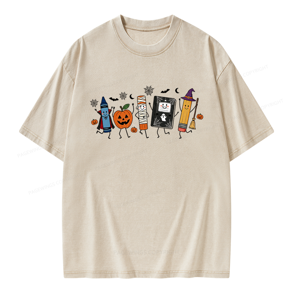 Pagewings Halloween Teacher Unisex Washed T-shirt