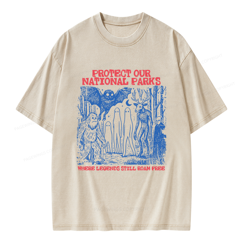 Pagewings Protect Our Parks Vintage Camping Unisex Washed T-shirt