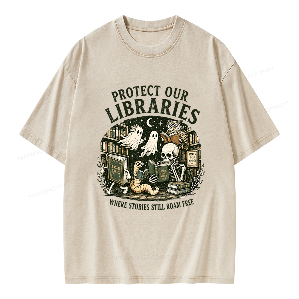 Pagewings Protect Our Libraries Unisex Washed T-shirt