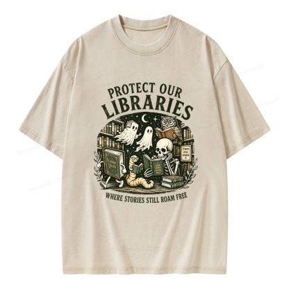 Pagewings Protect Our Libraries Unisex Washed T-shirt