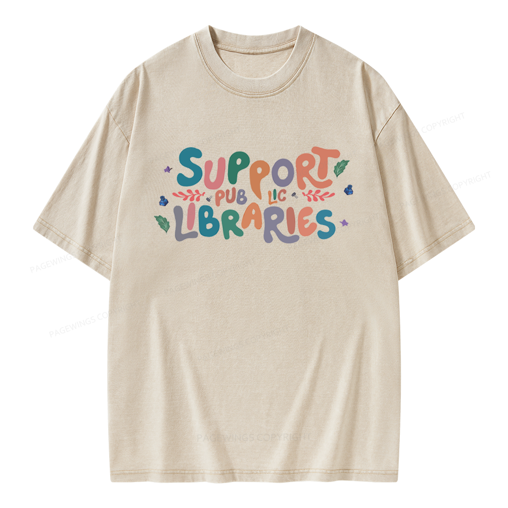 Pagewing Support Public Libraries Unisex Washed T-shirt