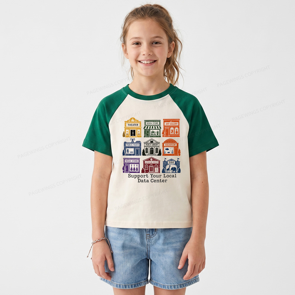 Pagewings Support Your Local Data Center Kids Raglan T-shirt 