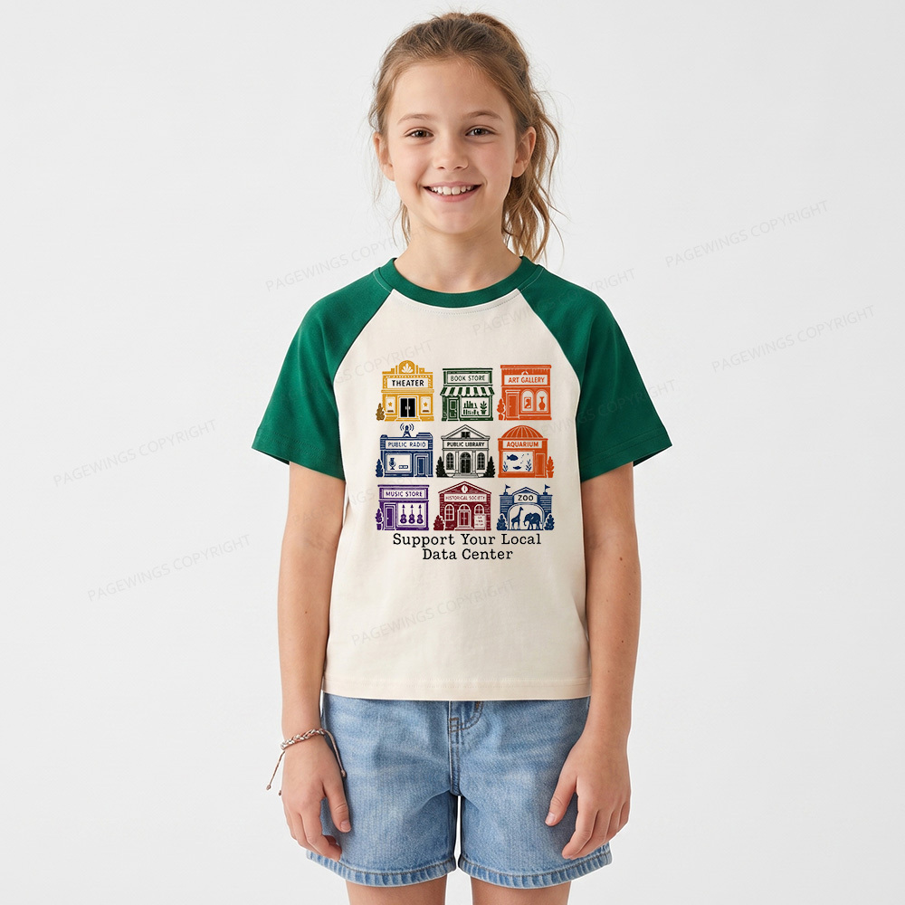 Pagewings Support Your Local Data Center Kids Raglan T-shirt 