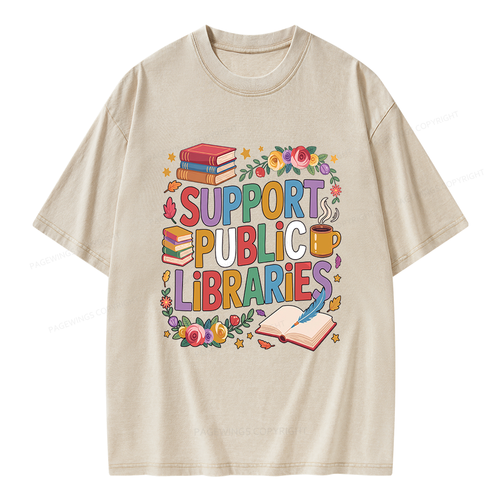 Pagewings Support Public Libraries Unisex Washed T-shirt