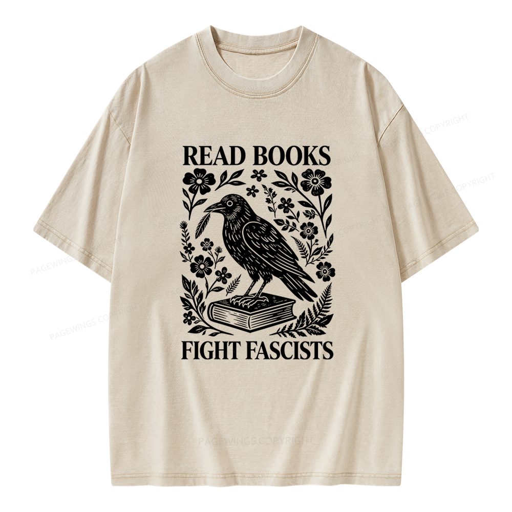 Pagewings Read Books Fight Fascists Unisex Washed T-shirt