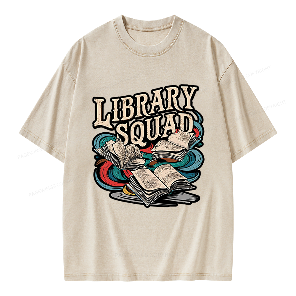 Pagewings Vintage Library Squad Unisex Washed T-shirt