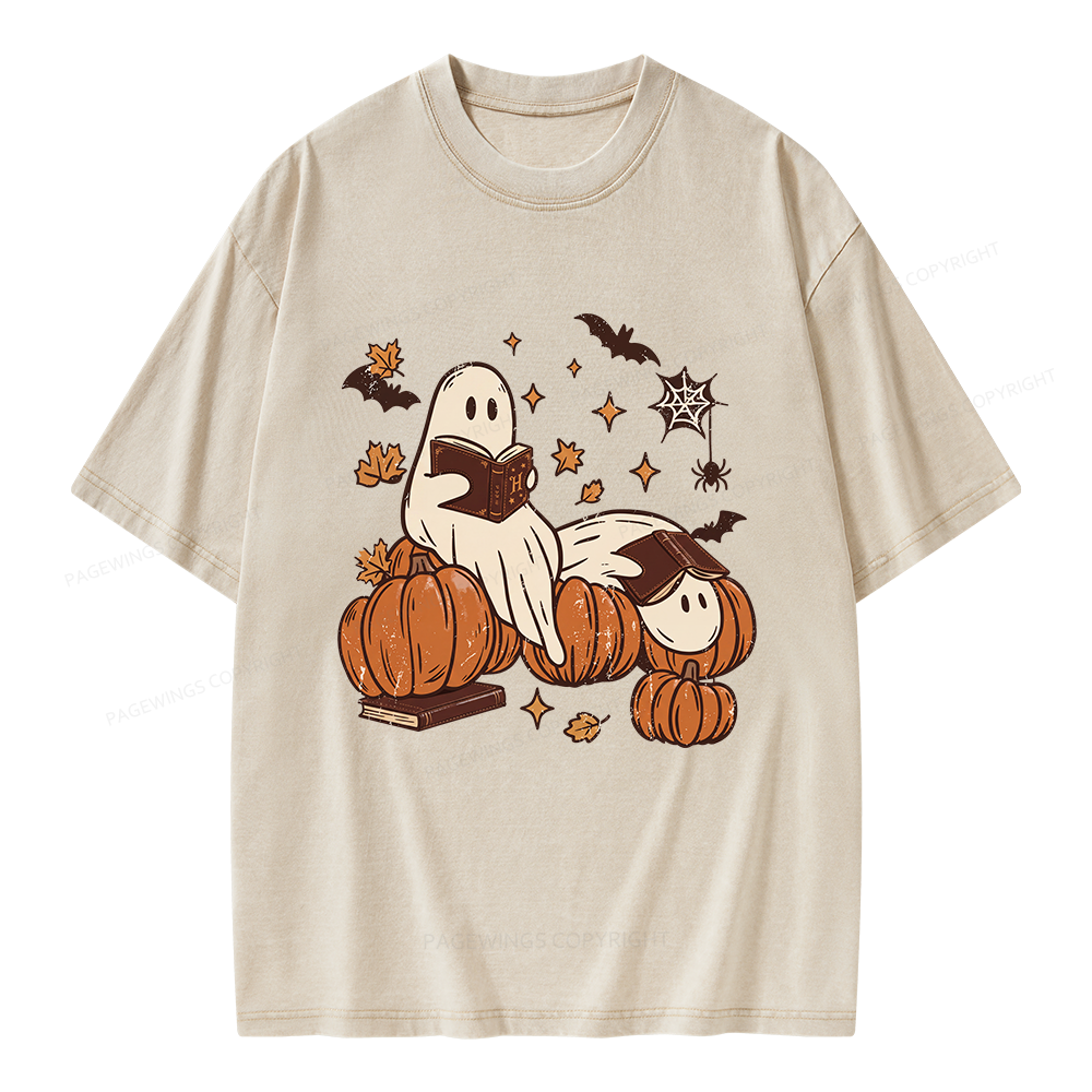 Pagewings Ghost Reading Unisex Washed T-shirt