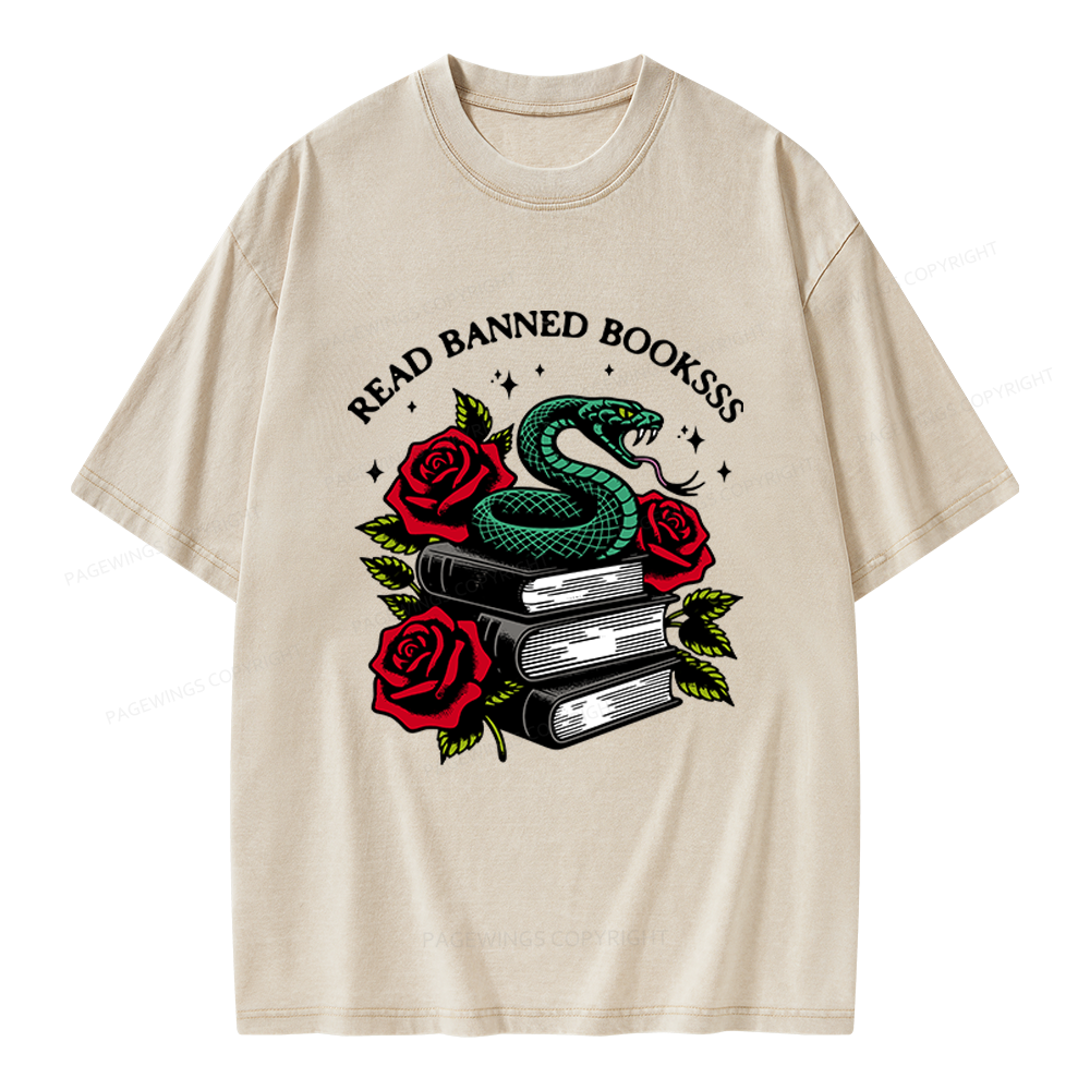 Pagewings Read Banned Books Unisex Washed T-shirt