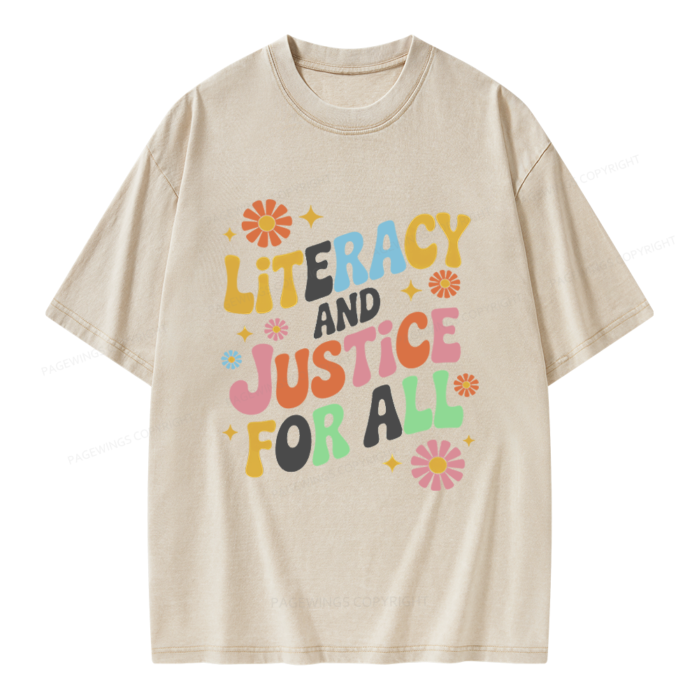 Pagewings Literacy And Justice For All Unisex Washed T-shirt