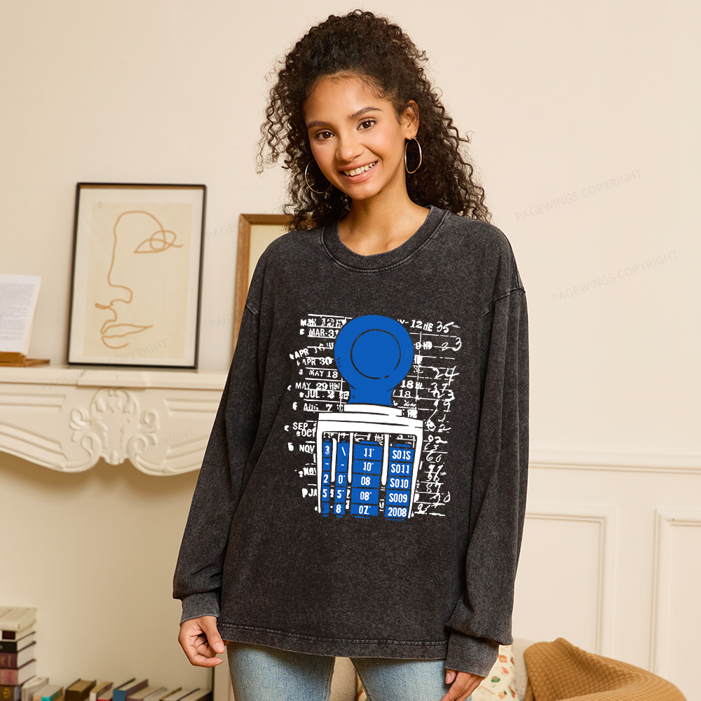 Pagewings Books Library Stamp Unisex Washed Long Sleeve T-shirt