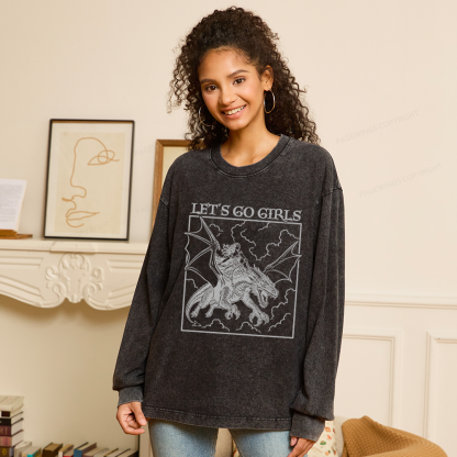 Pagewings Retro Dragon Rider Unisex Washed Long Sleeve T-shirt