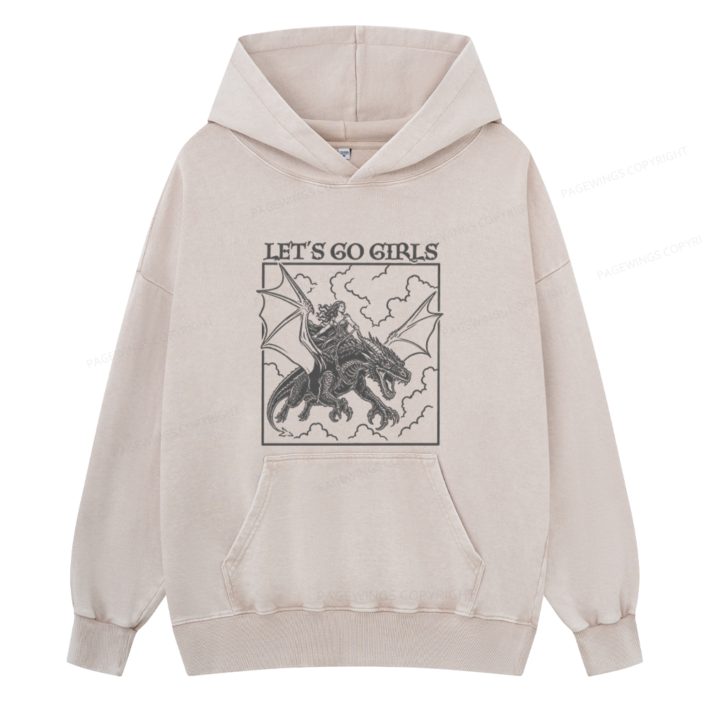 Pagewings Retro Dragon Rider Unisex Washed Hoodie
