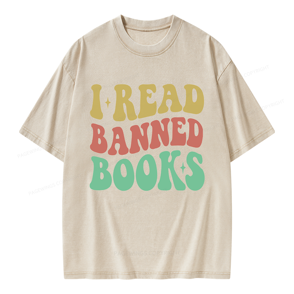 Pagewings Vintage I Read Banned Books Unisex Washed T-shirt