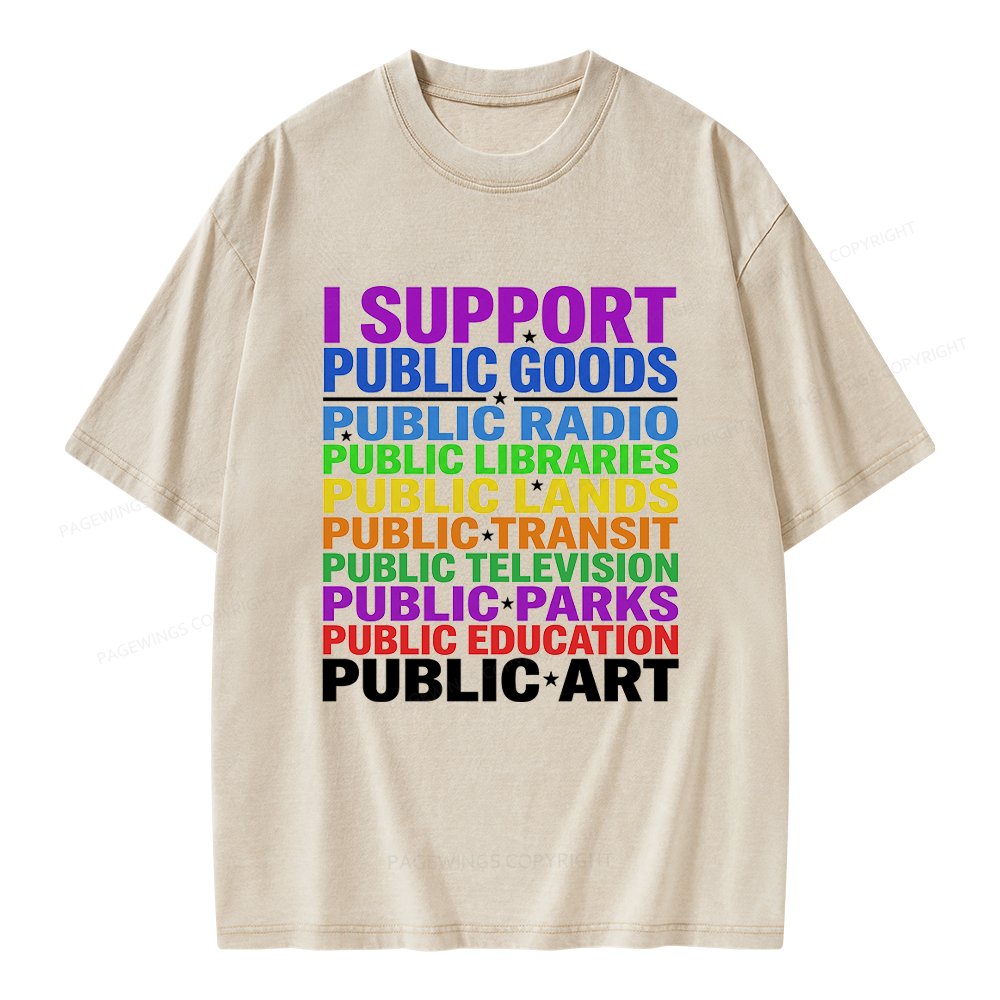 Pagewings I Support Public Libraries Unisex Washed T-shirt