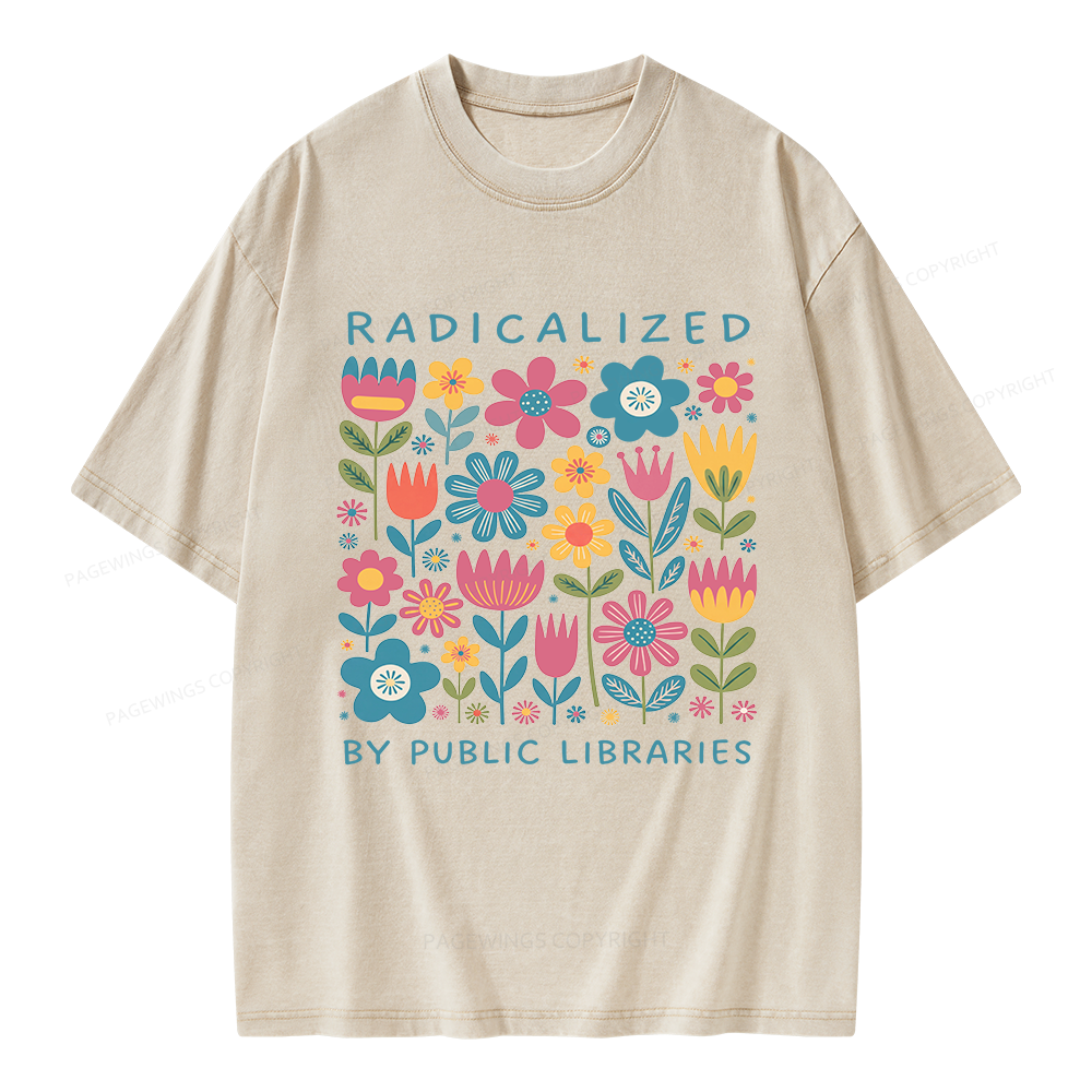 Pagewings Radicalized by Public Libraries Unisex Washed T-shirt