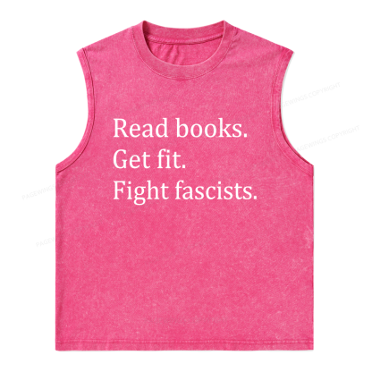 Pagewings Read Books Get Fit Fight Fascists Bookish Unisex Washed Tank Top