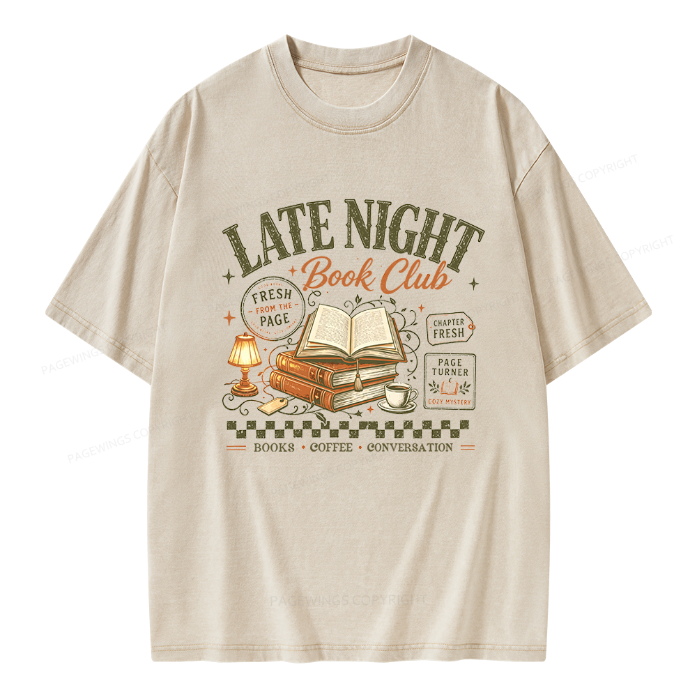 Pagewings Late Night Book Club Unisex Washed T-shirt