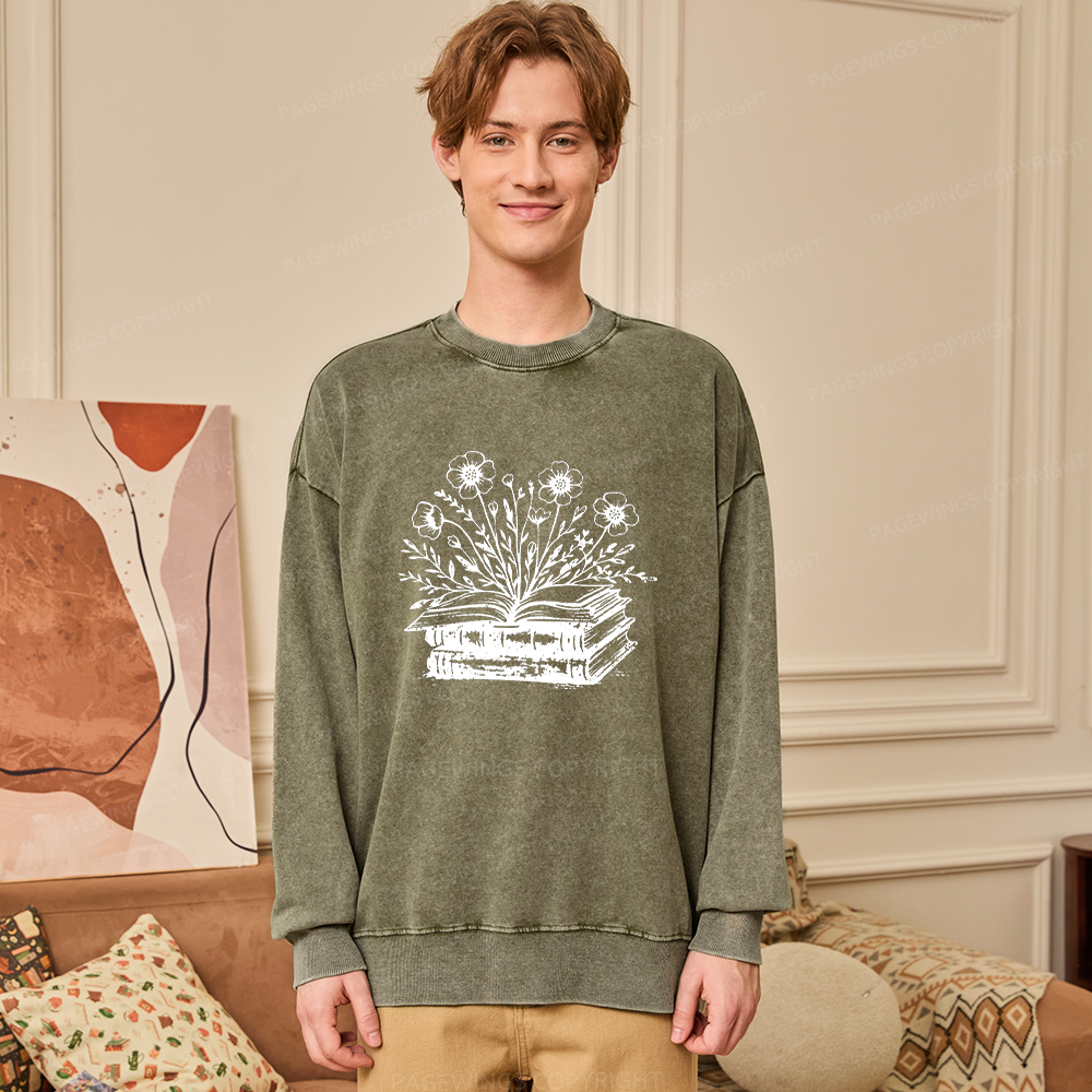 Pagewings Vintage Book Unisex Washed Sweatshirt