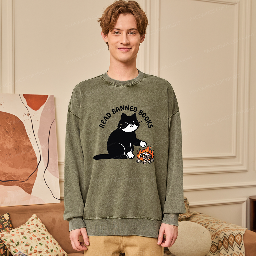 Pagewings Read Banned Books Unisex Washed Sweatshirt
