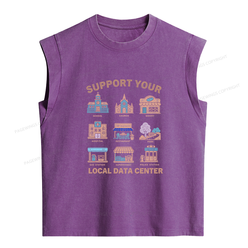 Pagewings Support Your Local Data Center Women's Washed Tank Top