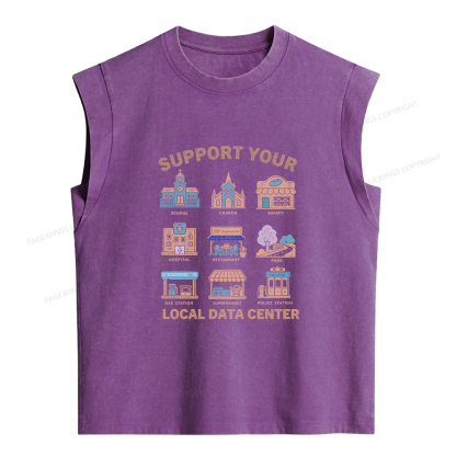 Pagewings Support Your Local Data Center Women's Washed Tank Top