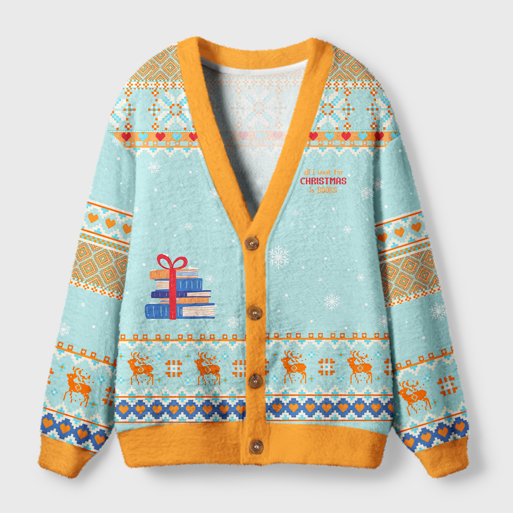 Pagewings I Want For Christmas Is Books Light Knit Unisex Cardigan Sweaters