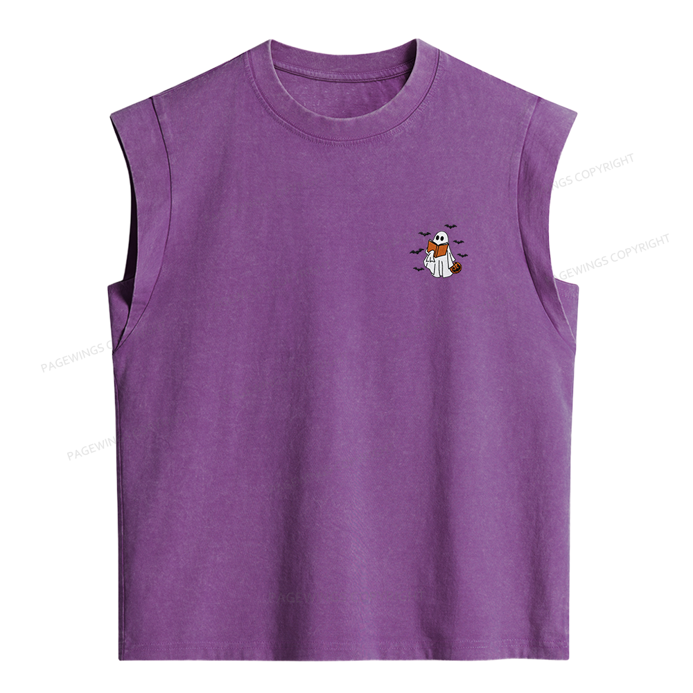 Pagewings Embroidered Book Lover Halloween Women's Washed Tank Top