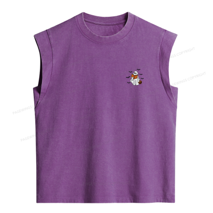 Pagewings Embroidered Book Lover Halloween Women's Washed Tank Top