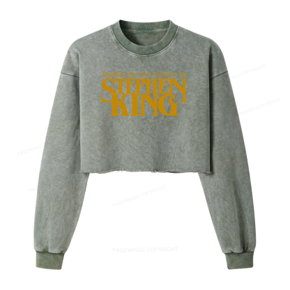 Pagewings Based On A Novel By Horror Writer Women Washed Crop Sweatshirt
