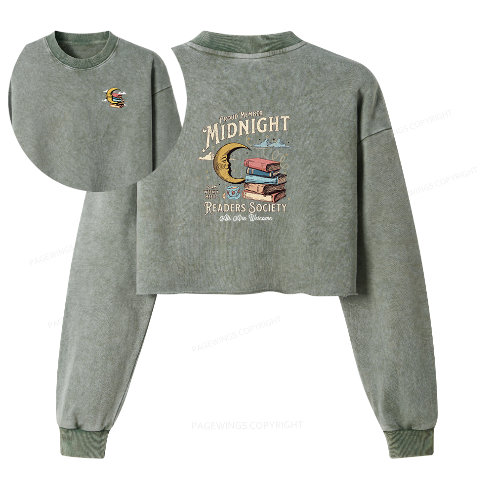Pagewings Midnight Readers Society Washed Crop Sweatshirt