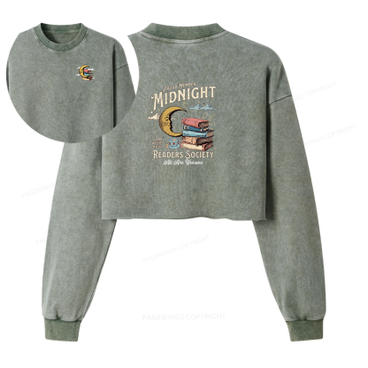 Pagewings Midnight Readers Society Washed Crop Sweatshirt