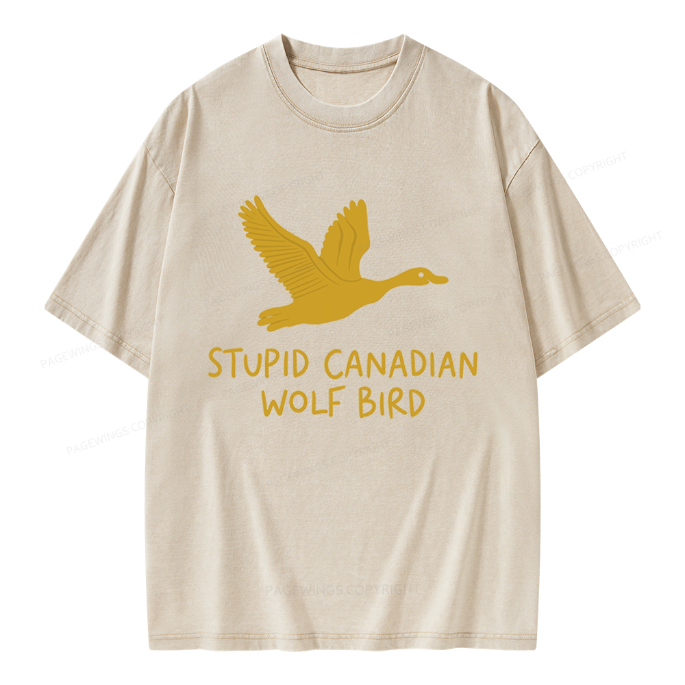 Pagewings Stupid Canadian Wolf Bird Unisex Washed T-shirt