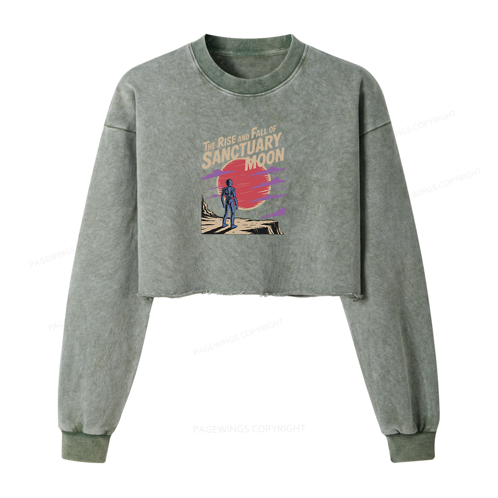 Pagewings The Rise And Fall Of Sanctuary Moon Women Washed Crop Sweatshirt
