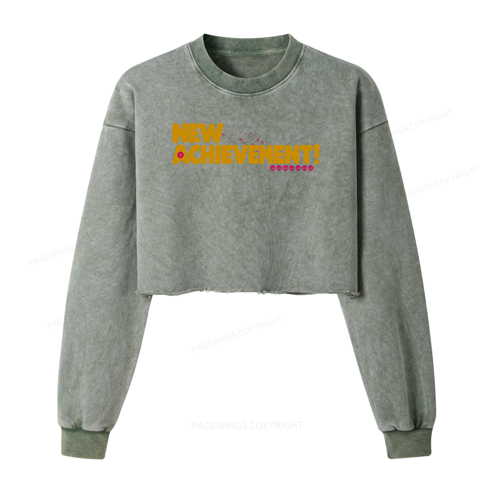 Pagewings New Achievement Women Washed Crop Sweatshirt