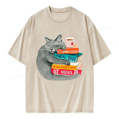 Pagewings Book Lover Cat Unisex Washed T-shirt