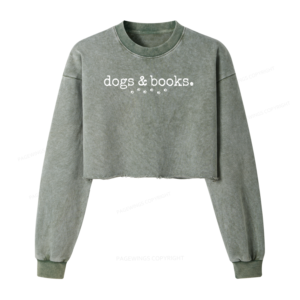 Pagewings Dogs & Books Women Washed Crop Sweatshirt