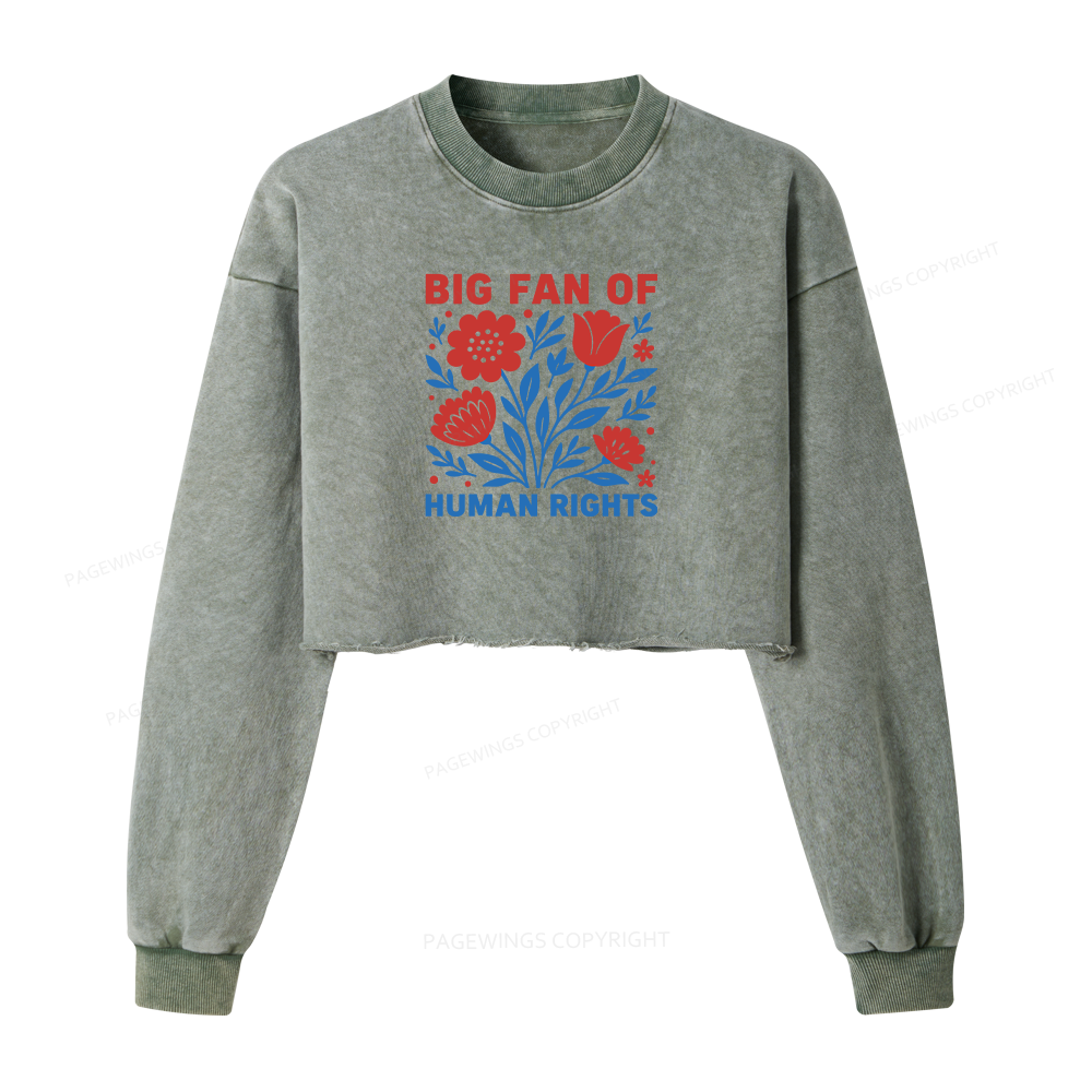 Pagewings Big Fan Of Human Rights Washed Crop Sweatshirt