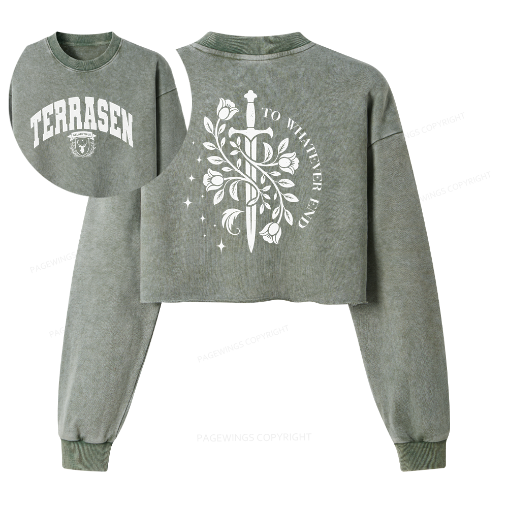 Pagewings Fantasy Novel Lovers Washed Crop Sweatshirt