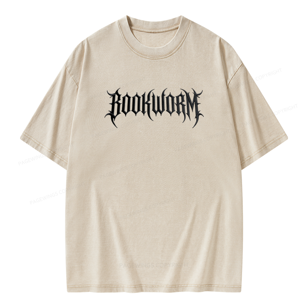 Pagewings Embroidered Bookworm Unisex Washed T-shirt