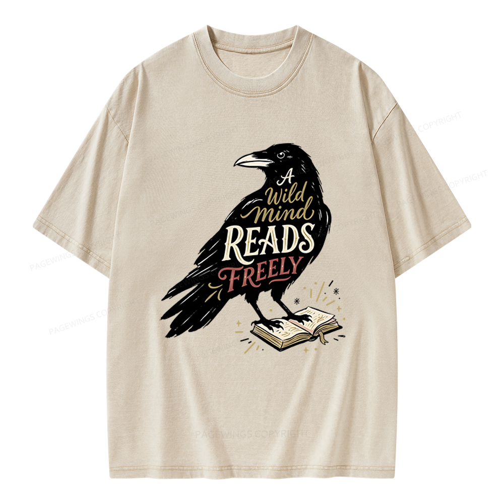 Pagewings A Wild Mind Reads Freely Unisex Washed T-shirt