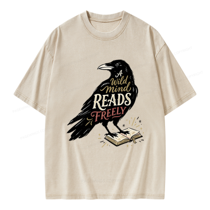 Pagewings A Wild Mind Reads Freely Unisex Washed T-shirt