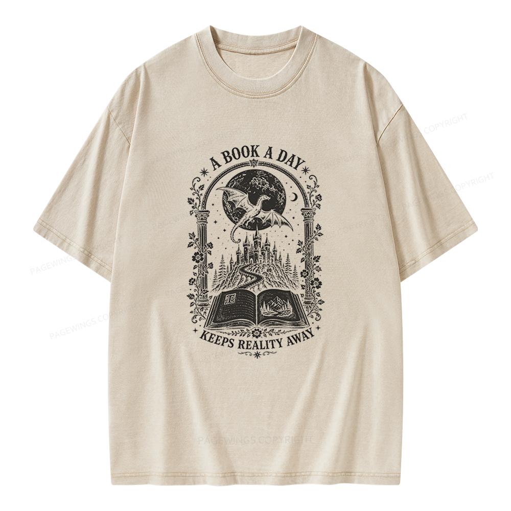 Pagewings A Book A Day Keeps Reality Away Unisex Washed T-shirt