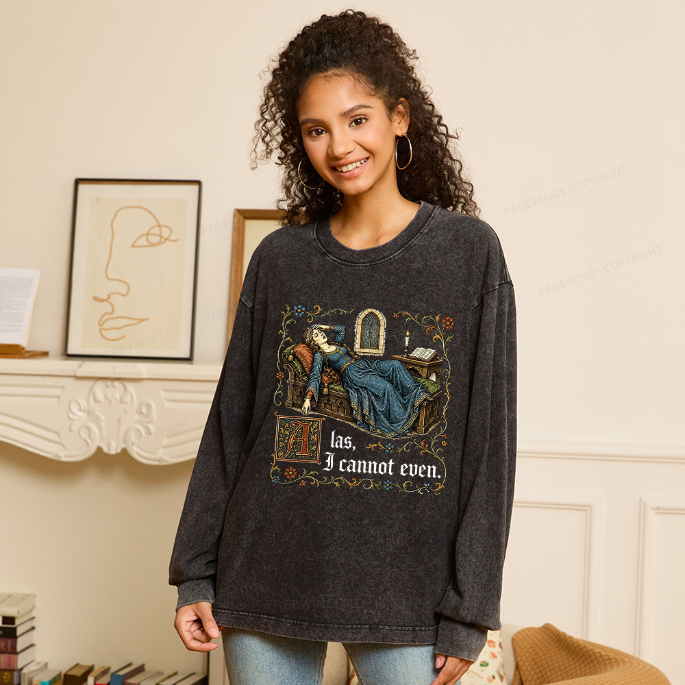 Pagewings Medieval Book Lover Unisex Washed Long Sleeve T-shirt