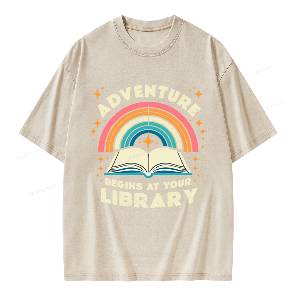 Pagewings Adventure Begins At Your Library Unisex Washed T-shirt