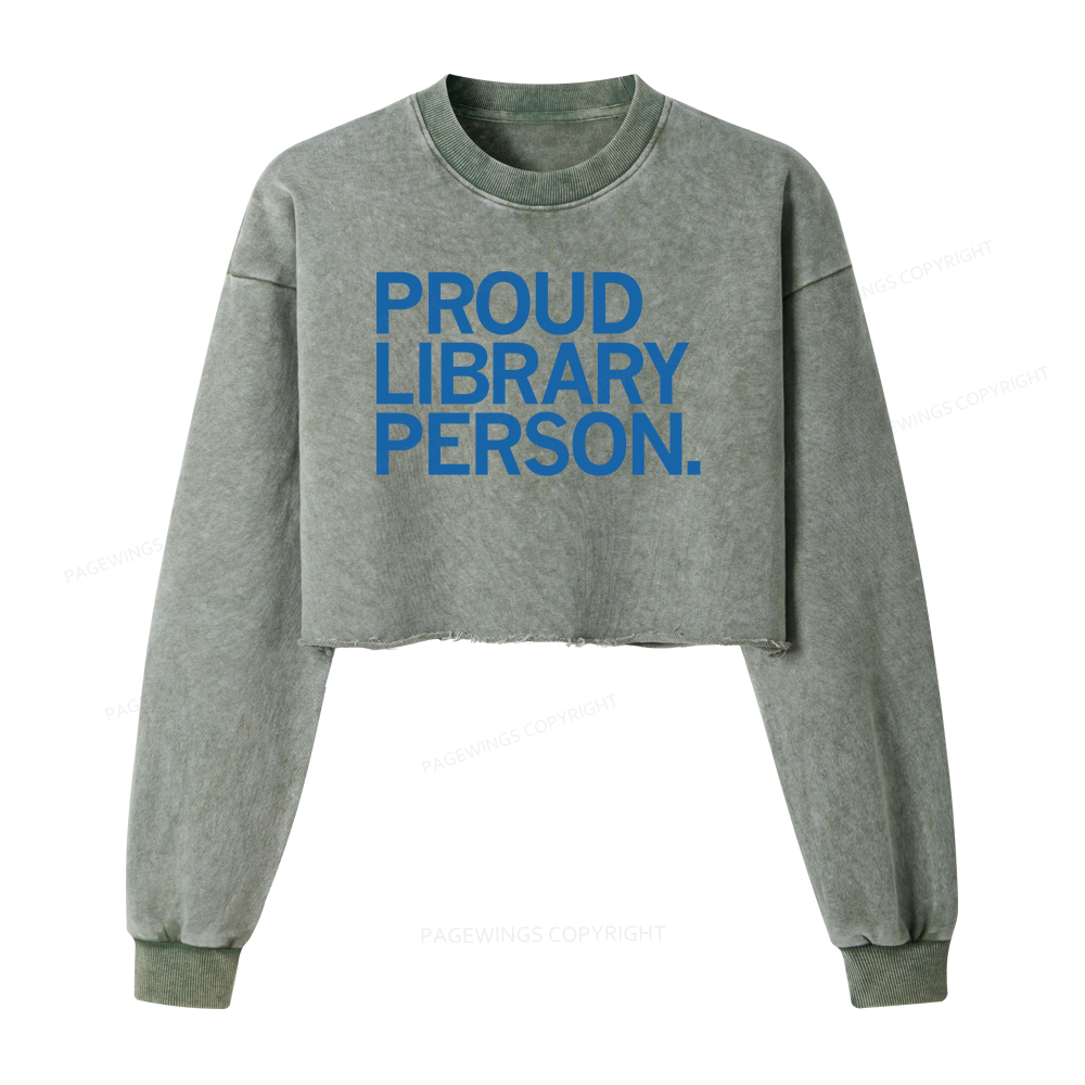 Pagewings Proud Library Person Washed Crop Sweatshirt